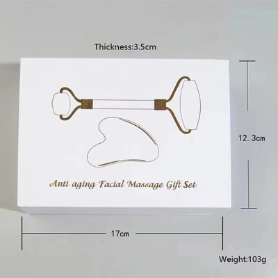 OEM/ODM Rose Quartz Jade Roller Facial Stone Massager Set con olio di siero e Gunsha